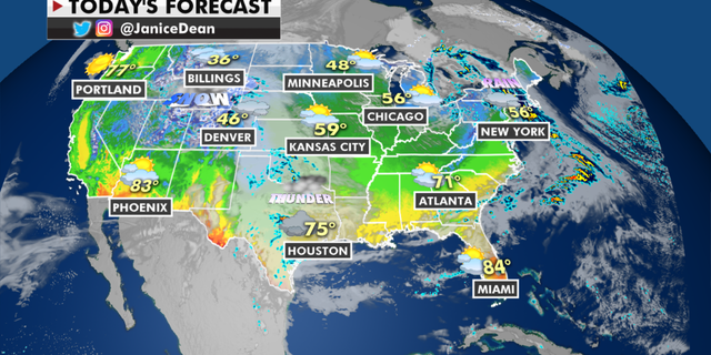 The national forecast for Thursday, April 15. (Fox News)