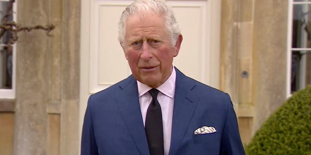 Britain's Prince Charles addresses the media, outside Highgrove House in Gloucestershire, England, Saturday, April 10, 2021. Britain’s Prince Charles says the royal family are "deeply grateful’’ for the outpouring of support they’ve received following the death of his father, Prince Philip. 