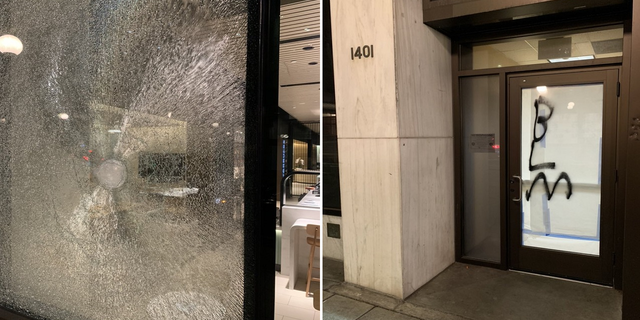 Some of the vandalism last night during demonstrations in Seattle. (Seattle Police Department)