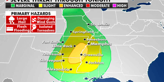 The current risk of severe weather. (Fox News)