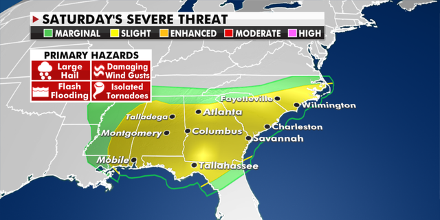 The severe weather threat for Saturday. (Fox News)
