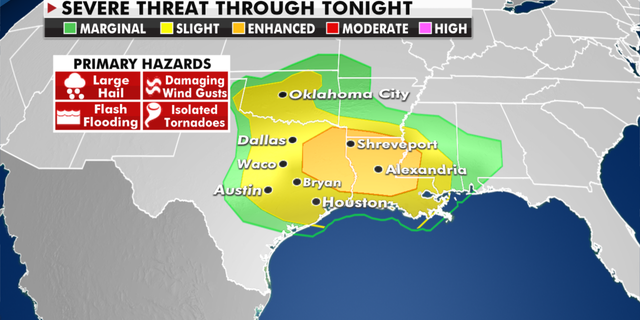 The severe weather threat for Friday, April 23. (Fox News)