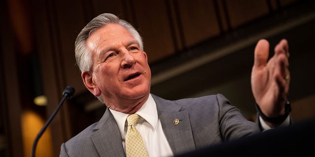 Sen. Tommy Tuberville, R-Ala., said Monday that the Biden administration's use of the Pentagon and VA to promote abortion is ‘shameful.’ Caroline Brehman/Pool via REUTERS