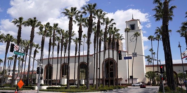 The exterior of Union Station in Los Angeles is seen March 23, 2021. 