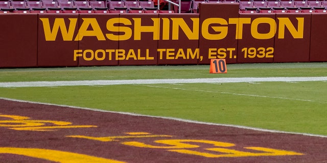 LANDOVER, MD - OCTOBER 25: A general view of the Washington Football Team logo on the stadium before the game between the Washington Football Team and the Dallas Cowboys at FedExField on October 25, 2020 in Landover, Maryland. (Photo by Scott Taetsch/Getty Images)