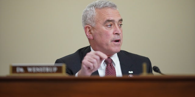 Rep. Brad Wenstrup, R-Ohio, speaks during a House Intelligence Committee hearing on Capitol Hill in Washington, Thursday, April 15, 2021. (Al Drago/Pool via AP)