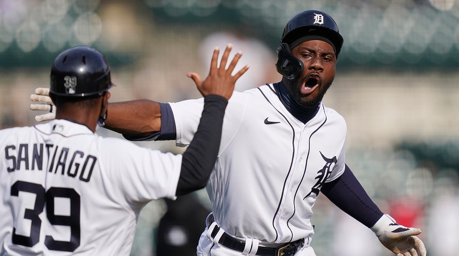 Tigers' Akil Baddoo got hit where no one wants to get hit. Then he got 3  hits. 