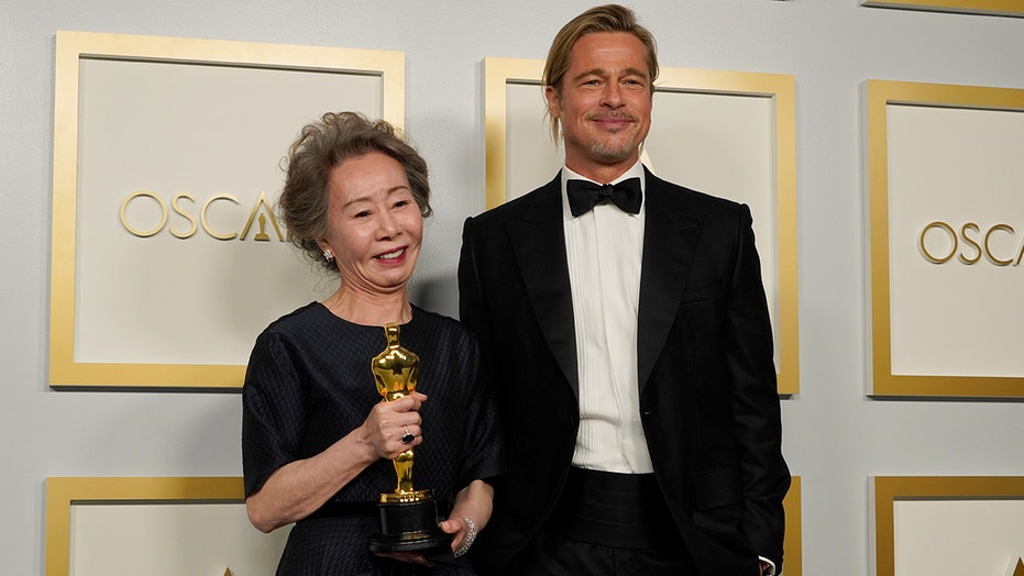 Brad Pitt fights back tears during ‘Minari’ actress’ Oscars acceptance speech