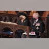 Prince Charles and Camilla, Duchess of Cornwall, look on during the Saturday funeral of Prince Philip, at St. George's Chapel in Windsor Castle. Philip died April 9 at the age of 99 after 73 years of marriage to Queen Elizabeth II. (Dominic Lipinski/Pool via AP)