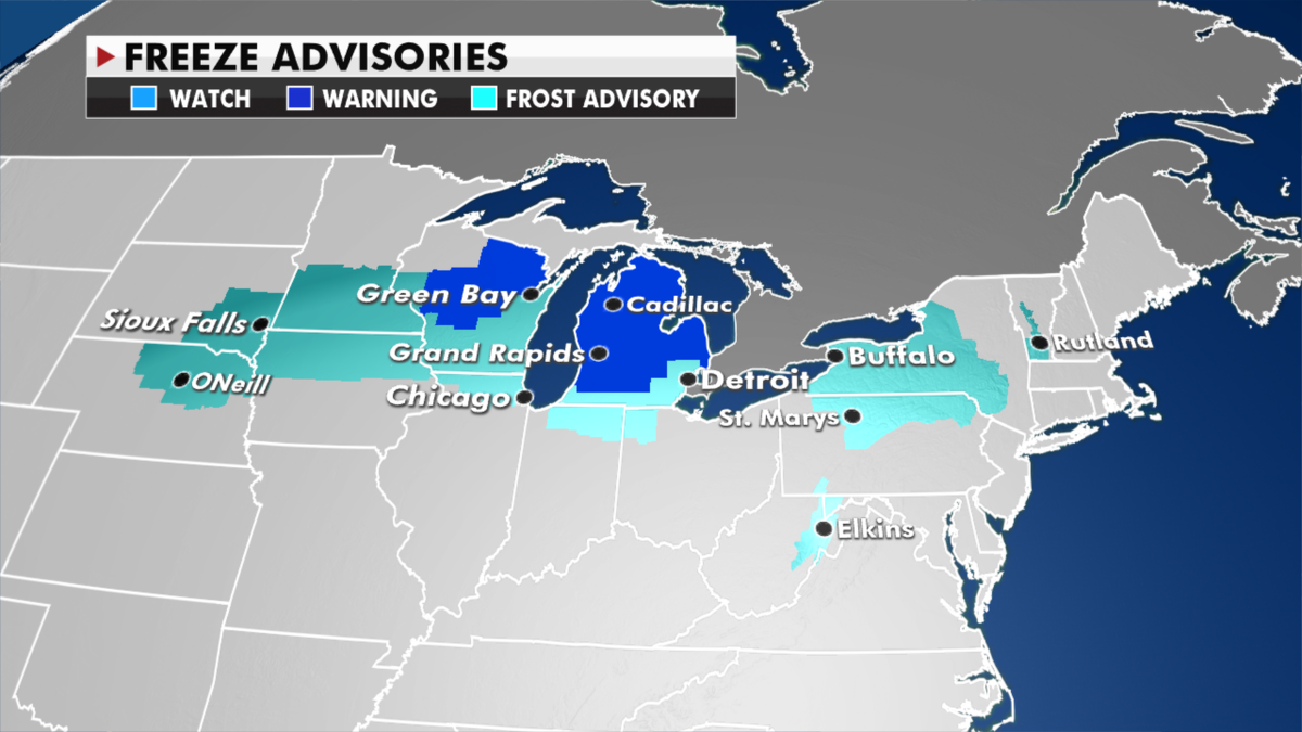 Freeze advisories currently in effect. (Fox News)