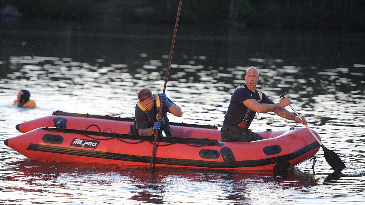 Emergency crews search for two boys who drowned at Waldo Lake at D.W. Field Park in Brockton on Saturday, May 15, 2021. (Marc Vasconcellos-USA TODAY NETWORK)