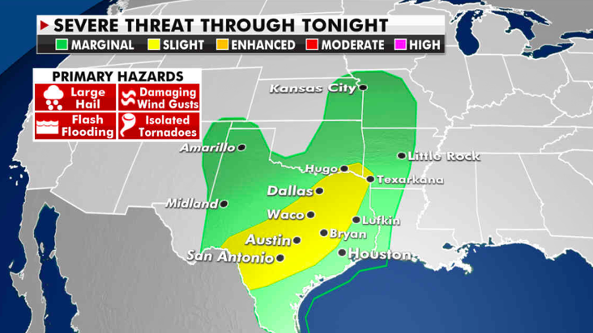 The threat of severe weather Tuesday. (Fox News)