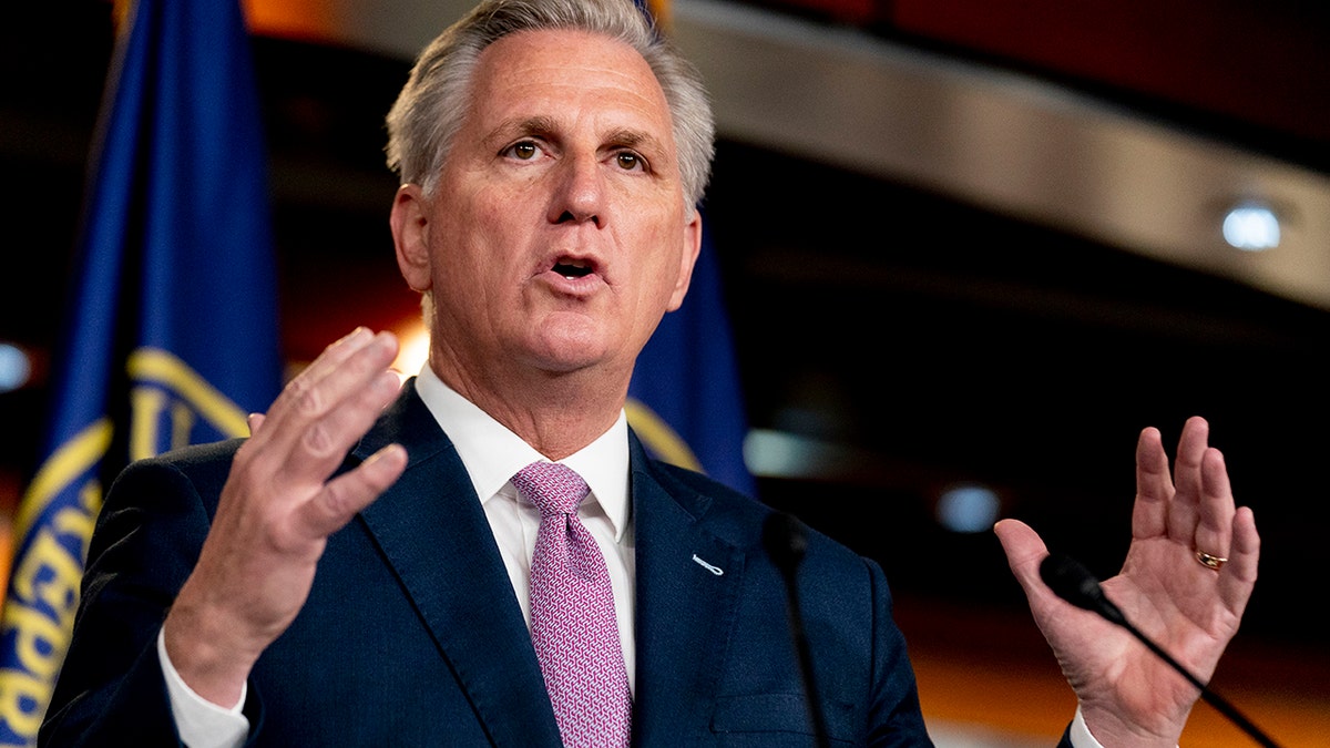 House Minority Leader Kevin McCarthy of Calif., speaks during his weekly press briefing on Capitol Hill, Thursday, April 22, 2021, in Washington. (AP Photo/Andrew Harnik)