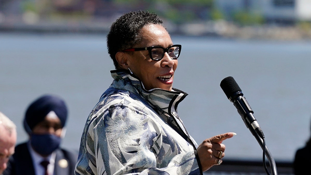 Housing and Urban Development Secretary Marcia Fudge speaks during a news conference in Hoboken, N.J., Thursday, May 6, 2021. (AP Photo/Seth Wenig)