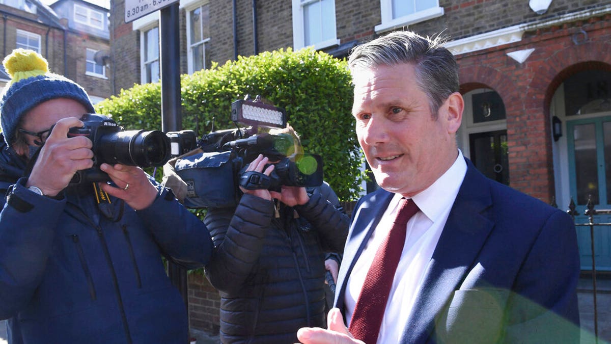 Britain's opposition Labour Party leader Keir Starmer leaves his home in London on May 7, 2021, following the declaration that the Labour Party has lost the Hartlepool parliamentary election. (Stefan Rousseau/PA via AP)