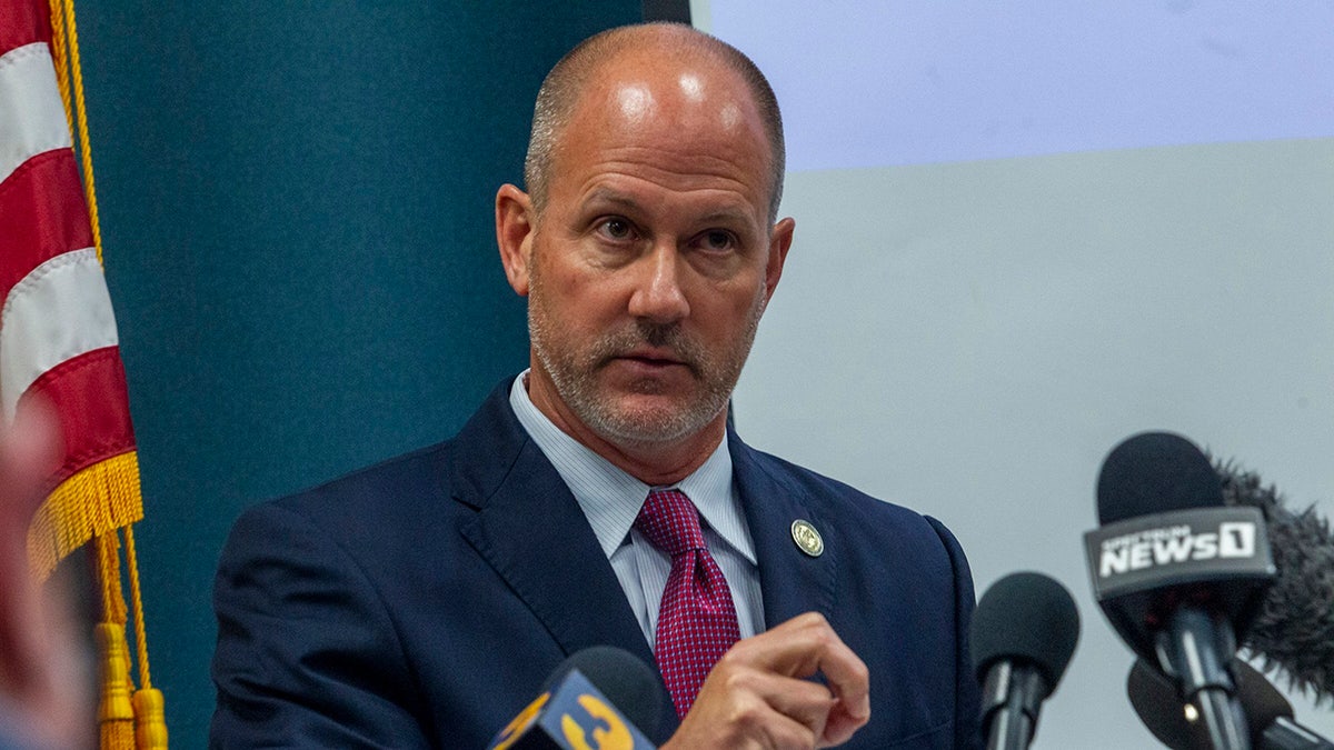 Pasquotank County District Attorney Andrew Womble answers questions from reporters after announcing he will not charge deputies in the April 21 fatal shooting of Andrew Brown Jr. during a news conference Tuesday, May 18, 2021 at the Pasquotank County Public Safety building in Elizabeth City, N.C.  (Travis Long/The News &amp;amp; Observer via AP)