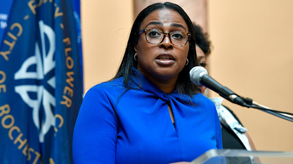 In this Sept. 3, 2020 file photo, Rochester Mayor Lovely Warren speaks to the media during a news conference in Rochester, N.Y. Warren and her husband, Timothy Granison, were charged with weapons and child endangerment charges related to a search of their home in May. (AP Photo/Adrian Kraus, File)