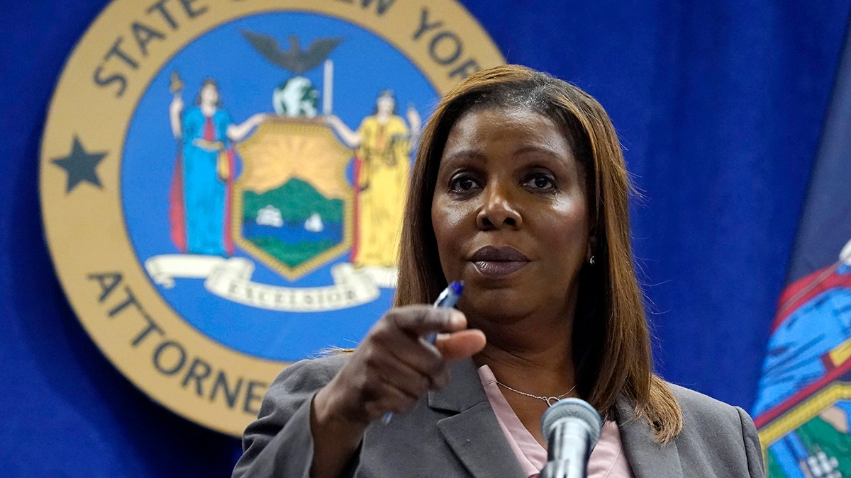 New York Attorney General Letitia James addresses a news conference at her office, in New York, Friday, May 21, 2021. (Associated Press)