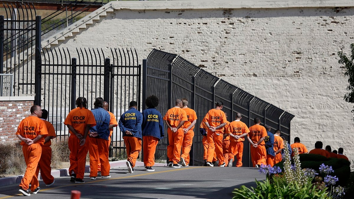 inmates lined up at California prison