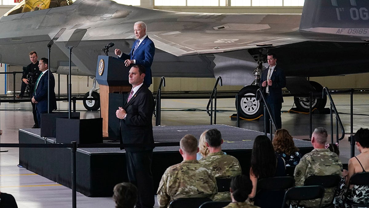 President Biden speaks astatine  Joint Base Langley-Eustis successful  Hampton, Virginia, the tract  of 2  weeks of unidentified drone incursions.