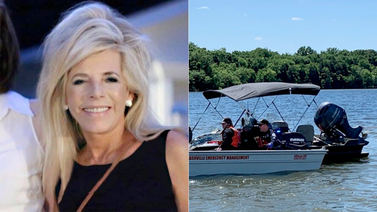 Left, Gwen Shamblin Lara, and rescue officials at Percy Priest Lake. 