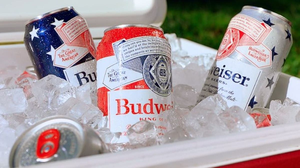 Budweiser cans of beer on ice