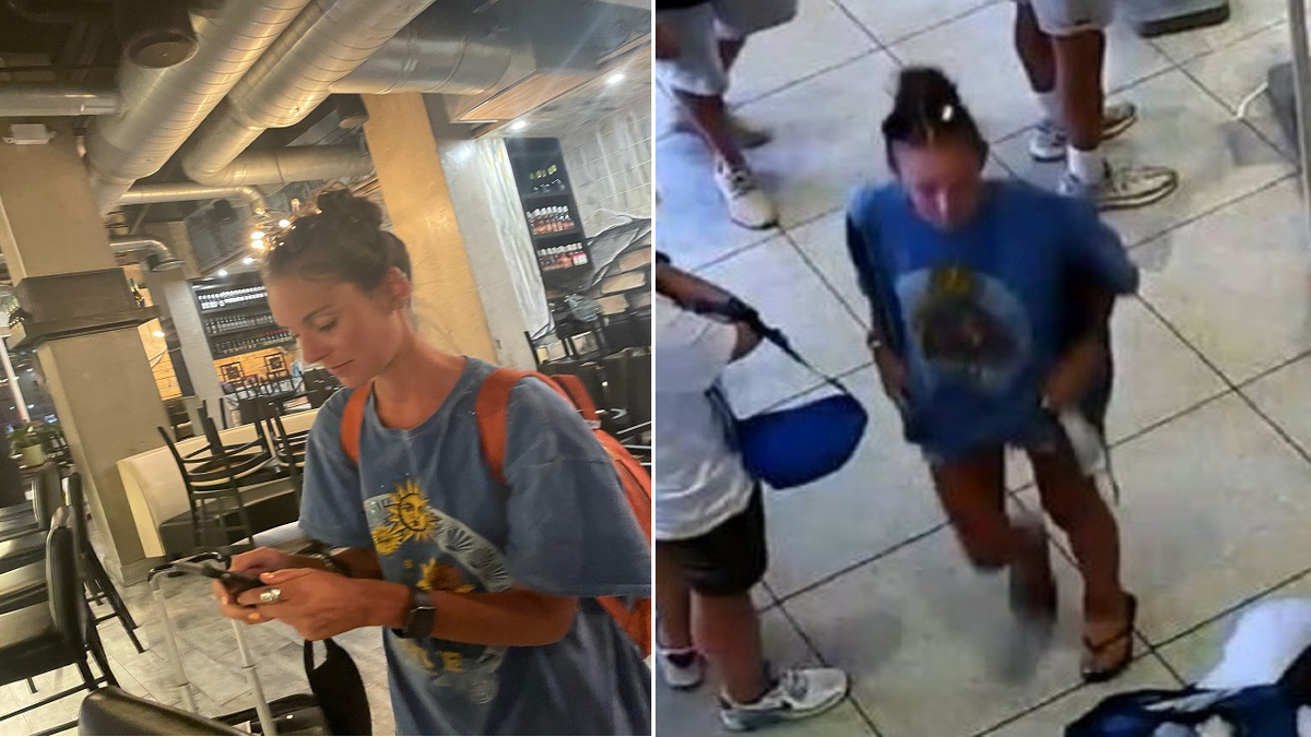 Hammontree, seen on the left on May 21. On the right, she is pictured inside a McDonald's in Times Square. She vanished outside the restaurant early Monday. (Falmouth Police Department)