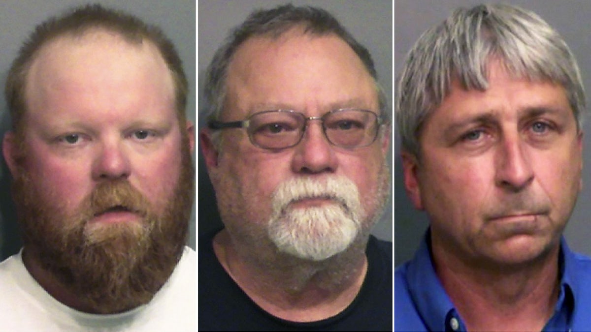 This combo of booking photos provided by the Glynn County, Ga., Detention Center, shows from left, Travis McMichael, his father Gregory McMichael and William "Roddie" Bryan Jr. 