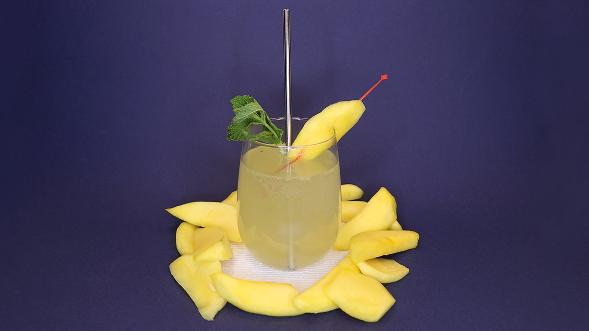 The Hawaii Mango Mint French 75 is mixed with pickled mangos, mint, gin, sugar and prosecco. (Cortney Moore/Fox News)