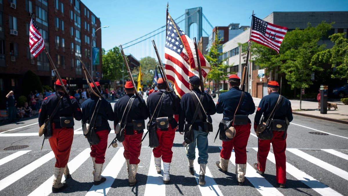 Veterans last marched in the 152nd annual Kings County Memorial Day Parade in the New York City borough of Brooklyn on May 27, 2019. The parade is one of the oldest Memorial Day parades in the nation. (Johannes Eisele / AFP via Getty Images)