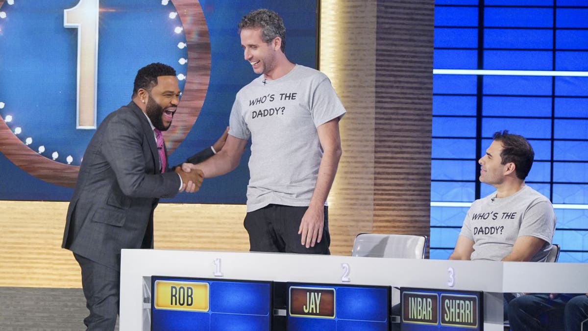 Ari Nagel (middle) has made multiple television appearances since news broke on his numerous sperm donations. Here he is pictured with Anthony Anderson (left) and Anthony Carbone (right) on ABC's "To Tell the Truth." (Eric McCandless/ABC via Getty Images)