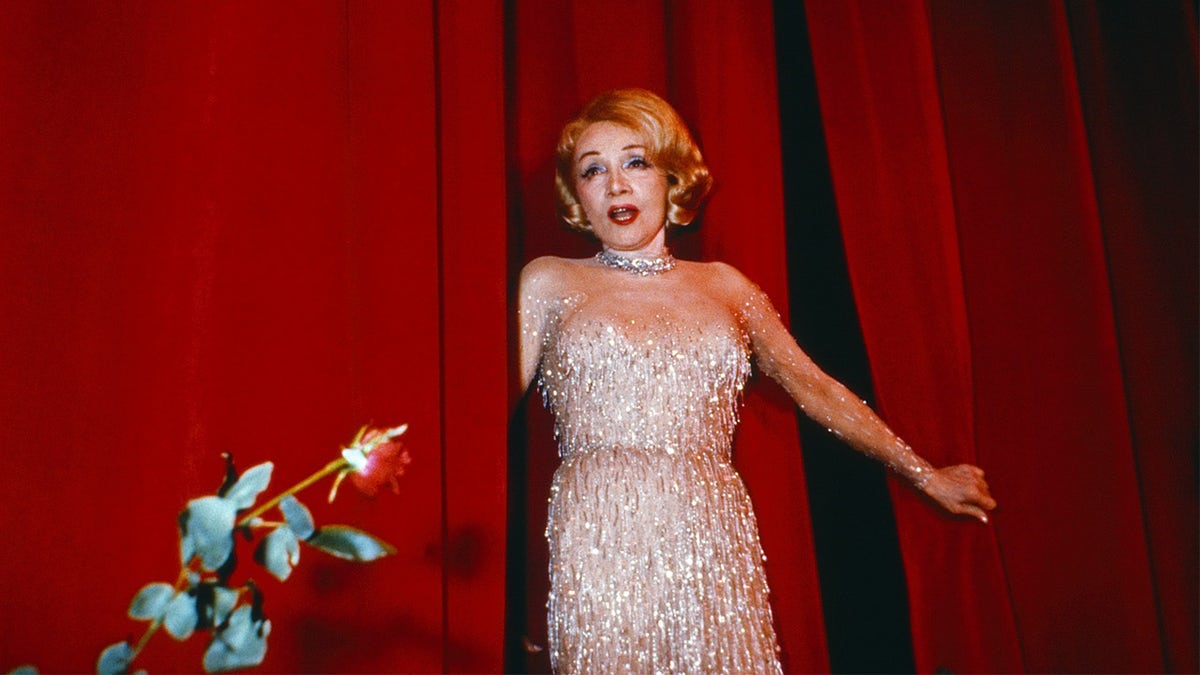 German American actress and singer Marlene Dietrich at her last concert at "Espace Cardin" theatre in Paris, France, in 1973. 