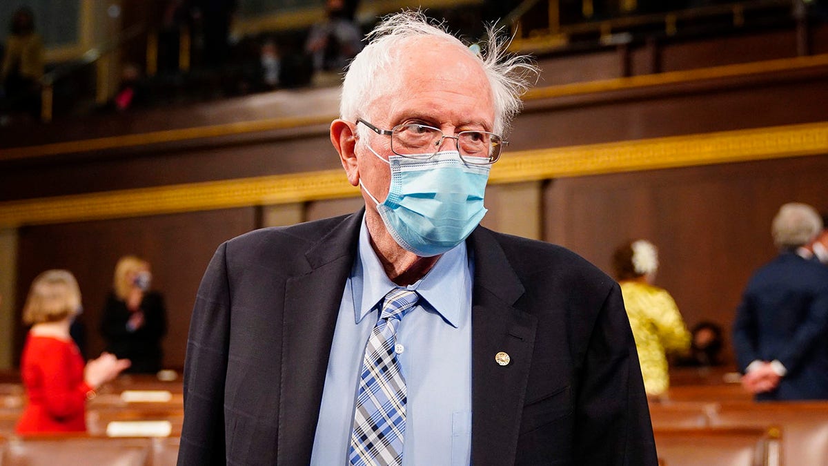 Bernie Sanders masked inside the US capitol