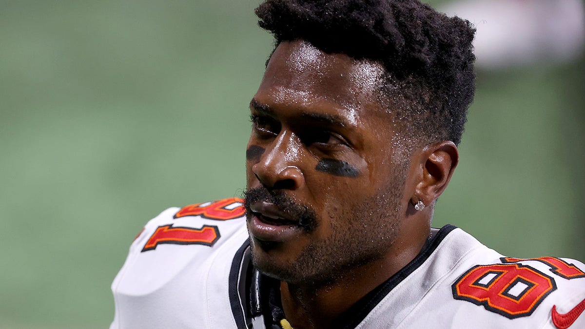 Antonio Brown of the Tampa Bay Buccaneers looks on prior to the game against the Atlanta Falcons at Mercedes-Benz Stadium on Dec. 20, 2020, in Atlanta, Georgia.
