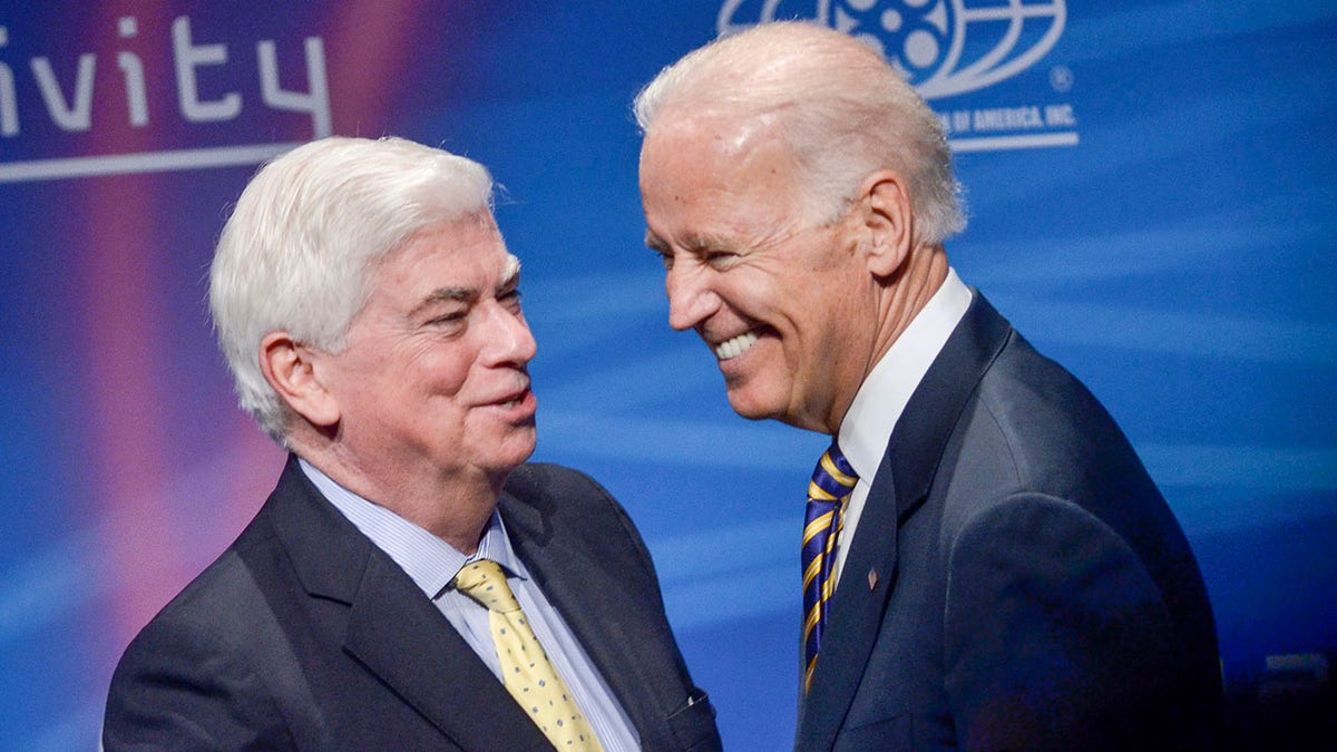 WASHINGTON, DC - MAY 02: Chairman and CEO of the Motion Picture Association of America Chris Dodd and U.S Vice President Joe Biden speak during the 2nd Annual Creativity Conference presented by the Motion Picture Association of America at The Newseum on May 2, 2014 in Washington, DC. (Photo by Kris Connor/Getty Images)