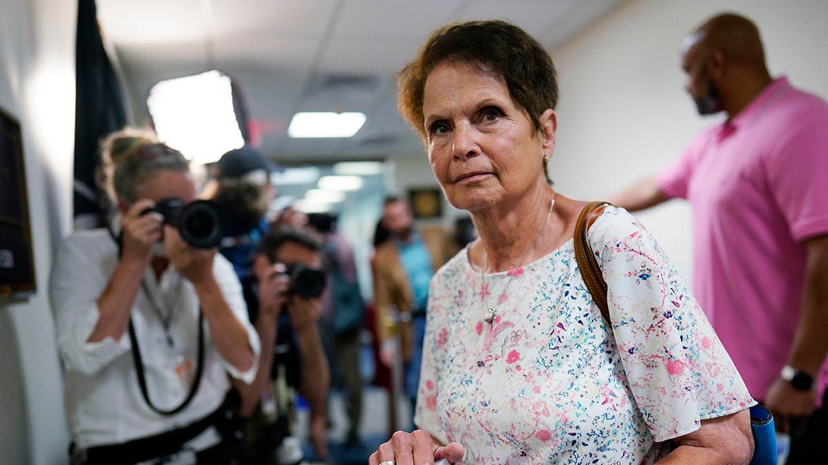 Gladys Sicknick, mother of the late Capitol Police officer Brian Sicknick, arrives at the office of Sen. Ron Johnson, R-Wis., at the Capitol in Washington, Thursday, May 27, 2021. (AP Photo/J. Scott Applewhite)