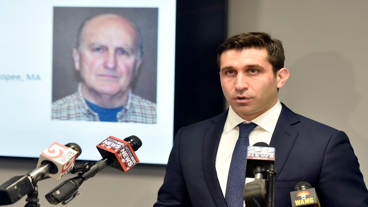 Hampden District Attorney Anthony D. Gulluni, right, speaks during a news conference on Monday in Springfield, Massachusetts. (AP/The Republican)