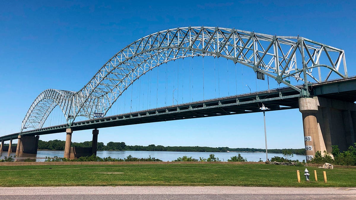 This photo shows the Interstate 40 Bridge linking Tennessee and Arkansas on Friday, May 14, 2021, in Memphis, Tenn. 