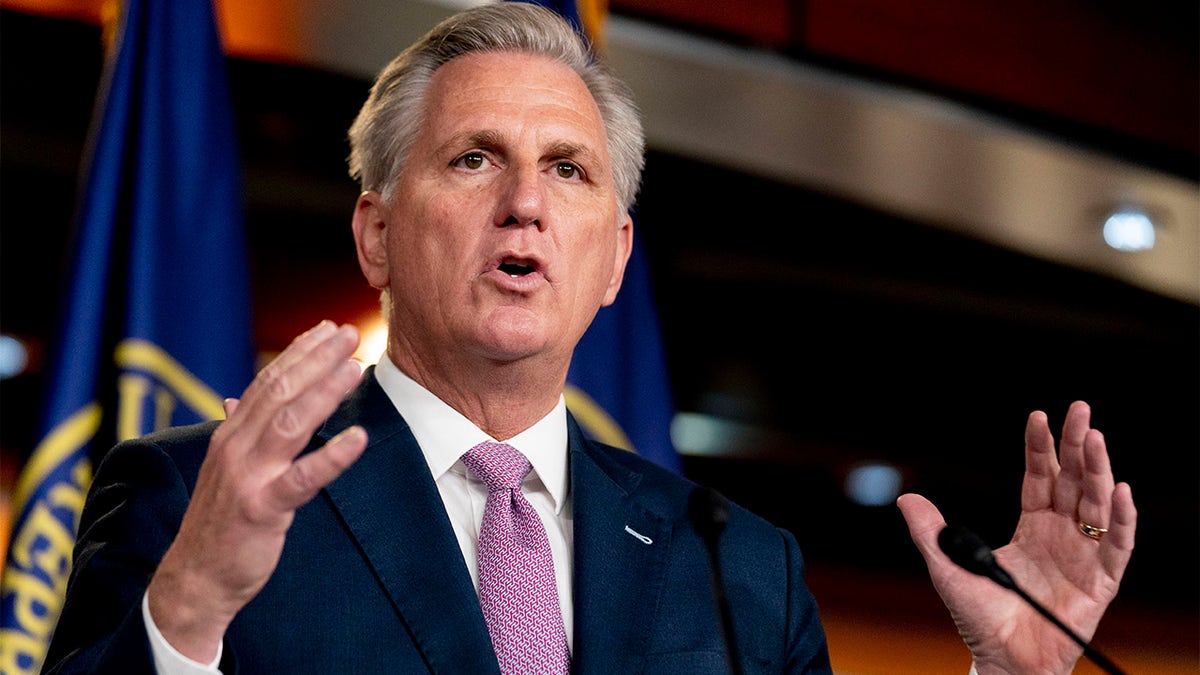 In this April 22, 2021, file photo, House Minority Leader Kevin McCarthy of Calif., speaks during his weekly press briefing on Capitol Hill in Washington, D.C.