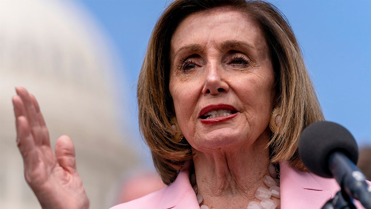 House Speaker Nancy Pelosi, D-Calif., speaks during a news conference with House Transportation and Infrastructure Committee chair Peter DeFazio, Wednesday, May 12, 2021, on Capitol Hill in Washington. (AP Photo/Jacquelyn Martin)