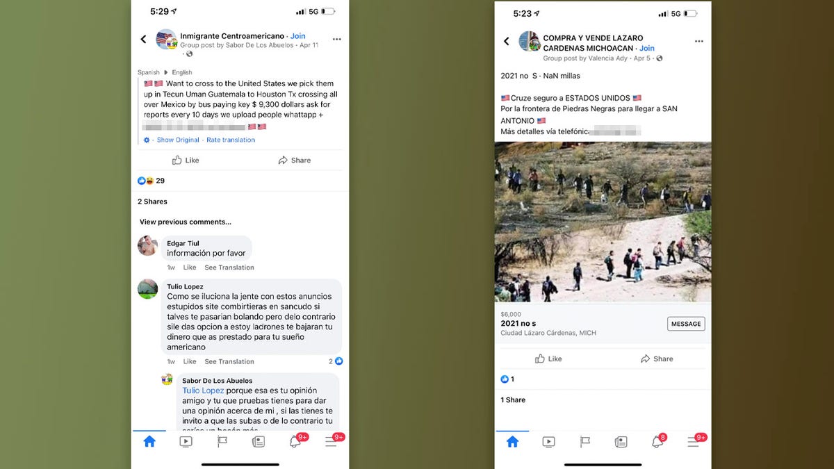 Rep. Kat Cammack shares screenshots of border crossing postings and ads on Facebook.
