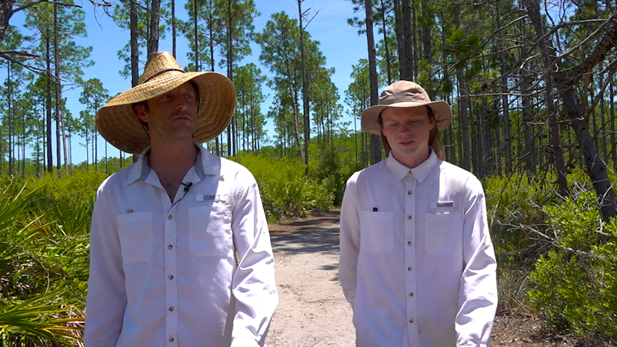 David Bulger (left) walking alongside Justin Moore through the Panama City Beach Conservation Park (Robert Sherman, Fox News). 