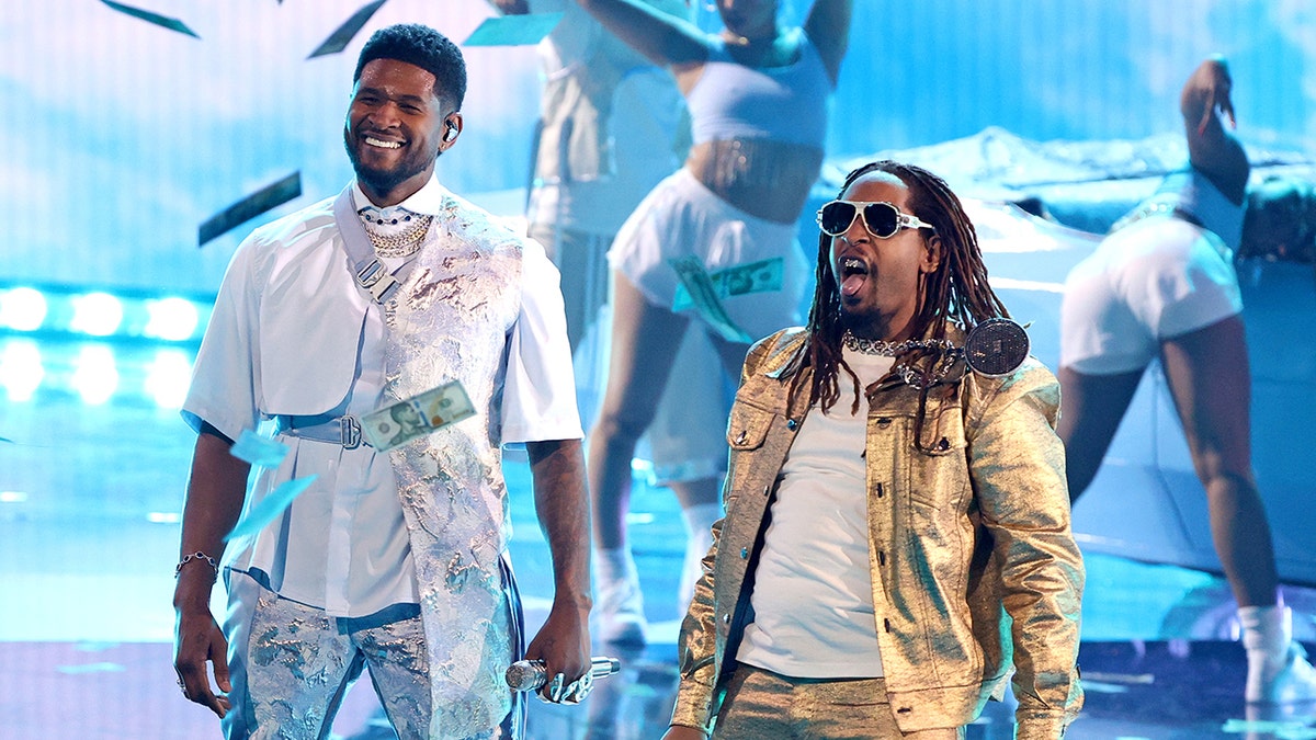 Usher and Lil Jon performed ‘Yeah’ at the iHeartRadio Music Awards. (Photo by Kevin Winter/Getty Images for iHeartMedia)
