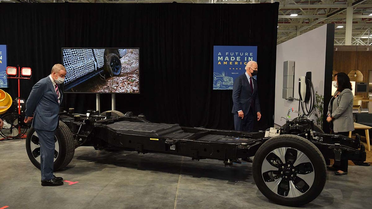 President Biden got a look at the F-150 Lightning's electric chassis. 