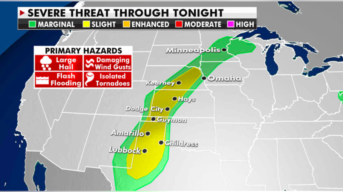 The threat of severe weather Monday. (Fox News)