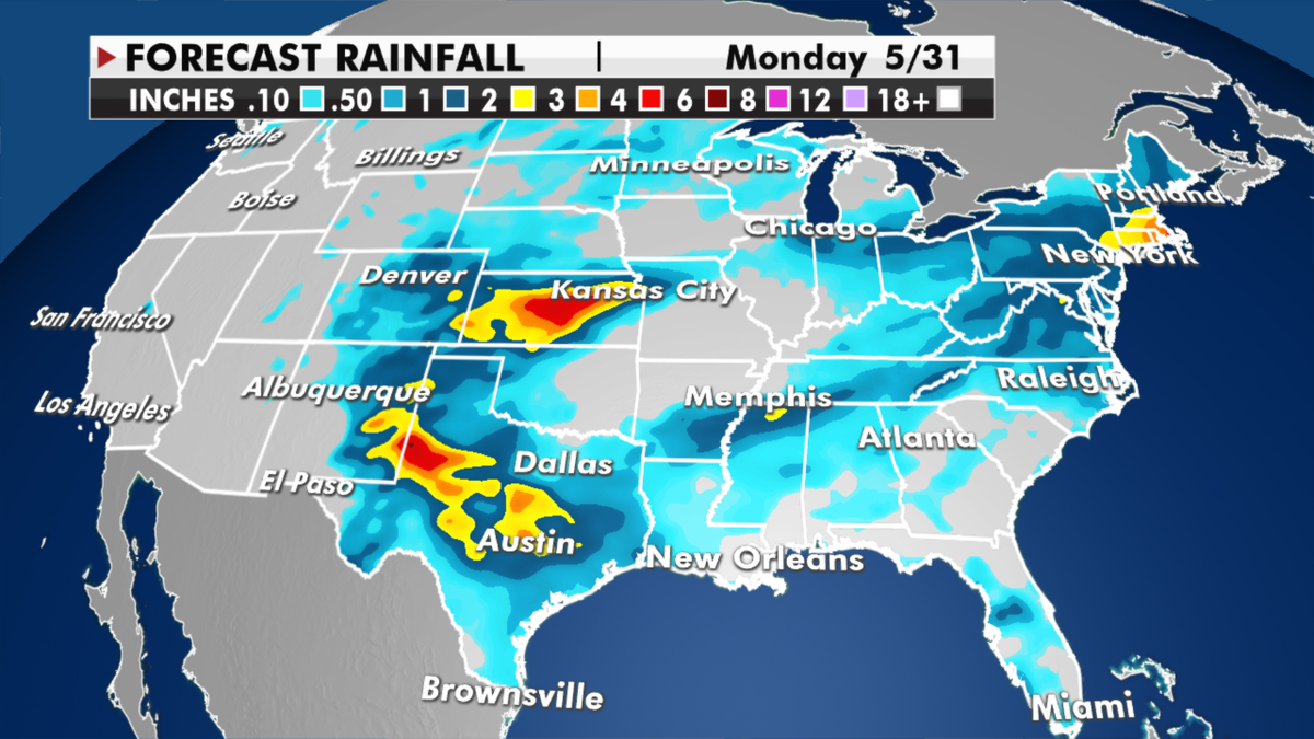 Expected rainfall on Memorial Day. (Fox News)