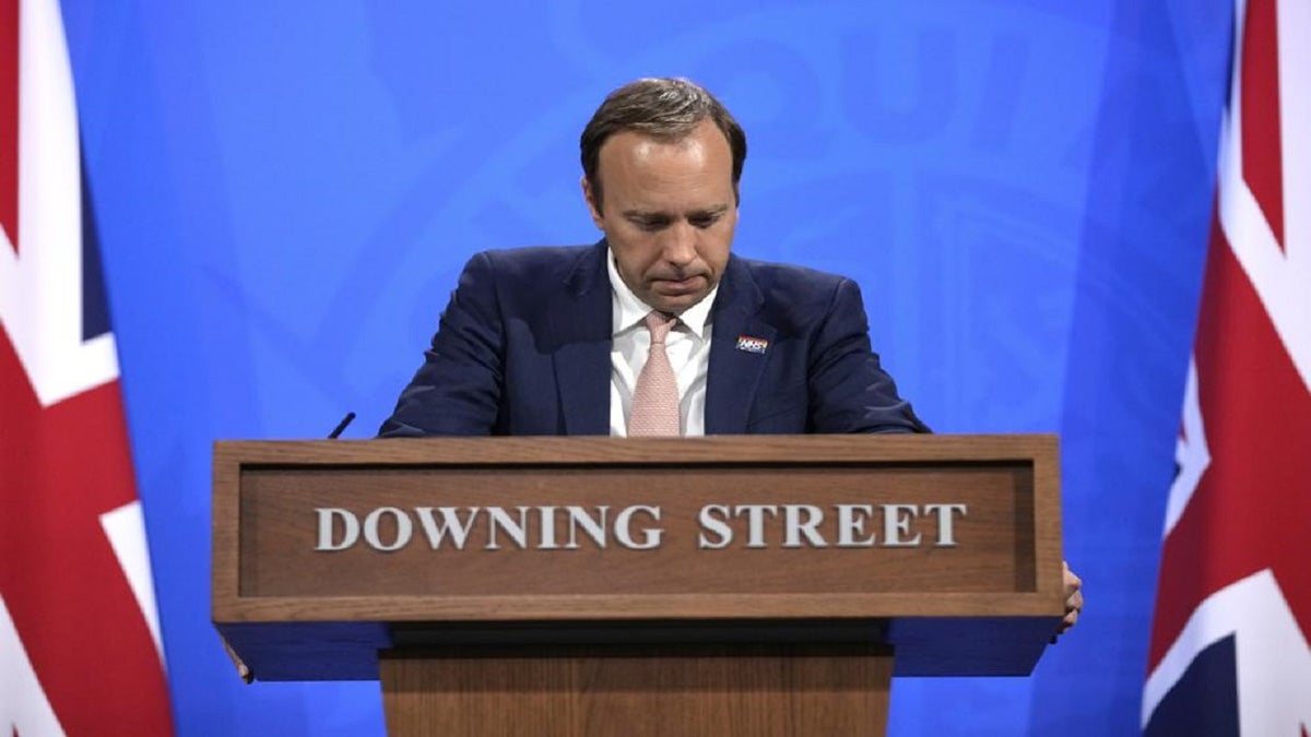 May 27, 2021: Britain's Health Secretary Matt Hancock speaks during a coronavirus media briefing in Downing Street in London.