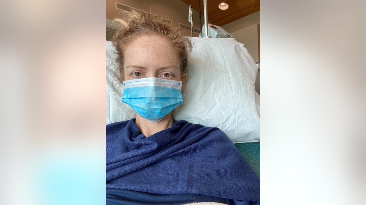 Thackston is pictured during a hospital stay. Despite her age, lack of risk factors and no family history of colorectal cancer, she battled a stage 3 diagnosis.