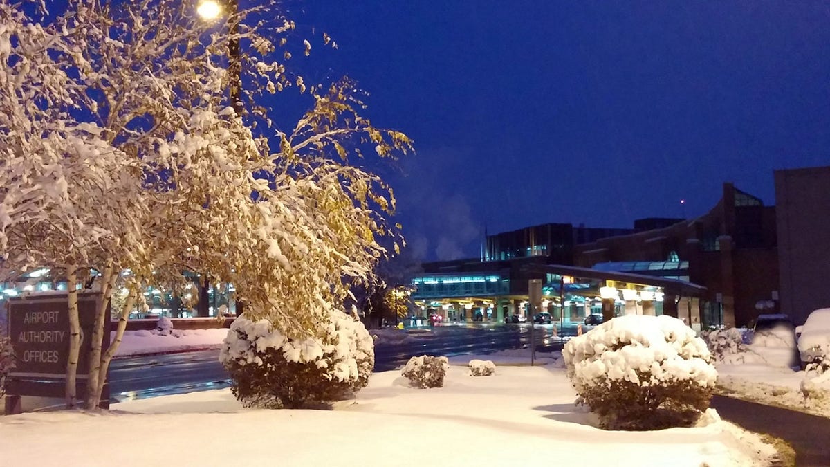 Albany, New York Airport in Winter at Blue Evening Twilight