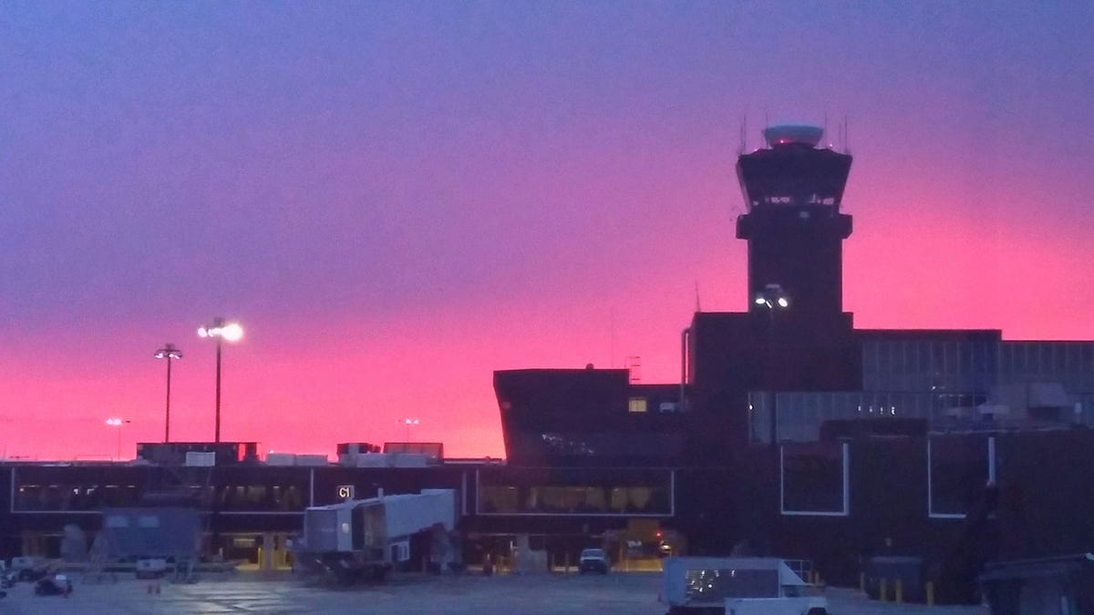 Purple, Pink Sky, Control Tower Sunset at Baltimore Washington Airport